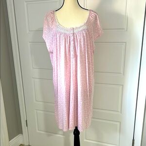 Soft Pink Chemise Nightgown with Delicate Lace Detail Neckline